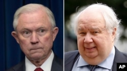 Cựu Bộ trưởng Tư pháp Mỹ Jeff Sessions (trái) và cựu đại sứ Nga Sergey Kislyak