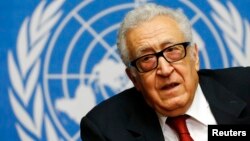 FILE - Arab League-United Nations envoy Lakhdar Brahimi addresses a news conference after a meeting on Syria at the United Nations European headquarters in Geneva, Dec. 20, 2013. 