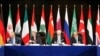 11일 독일 뮌헨에서 열린 국제시리아지원그룹 회담에 존 케리 미 국무장관(왼쪽 두번째)과 세르게이 라브로프 러시아 외무장관(맨 왼쪽)이 참석했다.