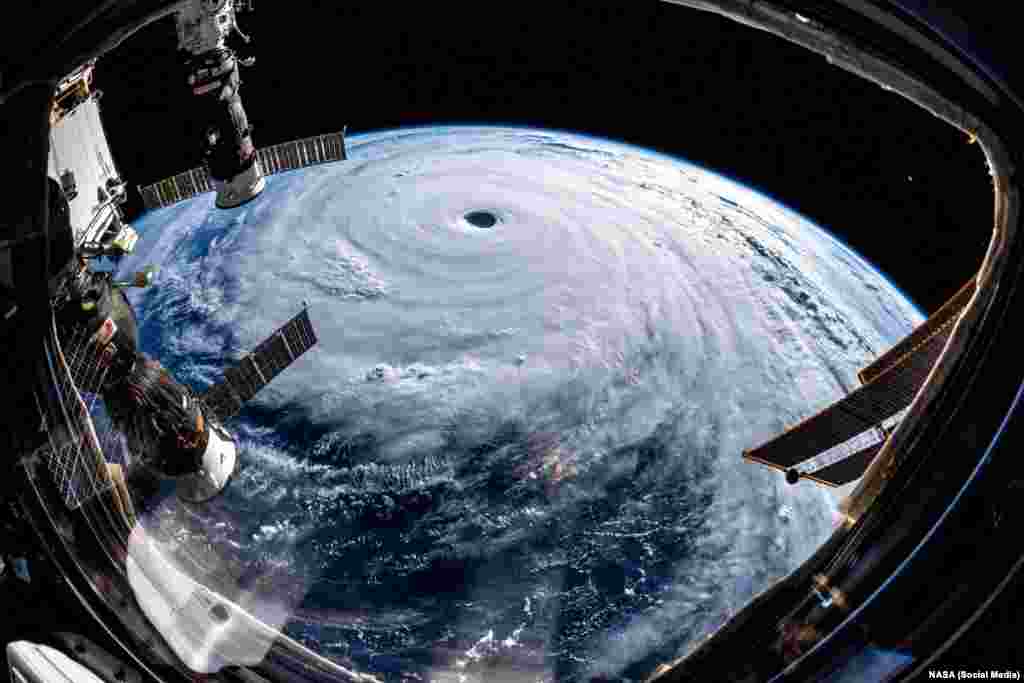 Super Typhoon Trami is seen from the International Space Station as it moves in the direction of Japan, Sept. 25, 2018.