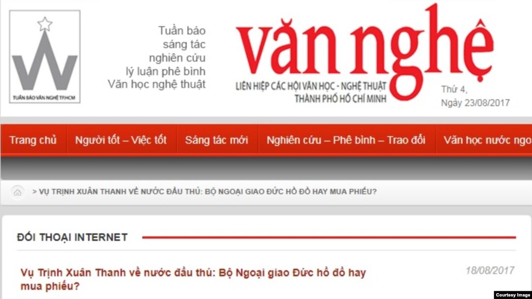 Bài báo trên Tuần báo Văn nghệ cho rằng chính phủ Đức "hồ đồ" khi cáo buộc Việt Nam bắt có Trịnh Xuân Thanh và đang tìm cách "mua phiếu" từ những người Việt gốc Đức cho cuộc bầu cử sắp tới.