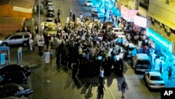 FILE - In this March 10, 2011, photo, Saudi Shi'ites protest in Qatif, Saudi Arabia. A Saudi dissident in Washington said the execution of 37 people in Saudi Arabia on April 23, 2019, most of whom were Shiite Muslims, was a political message aimed at Shiite-ruled Iran. 