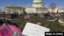 Children's shoes, some from victims of mass shootings, were arranged on the lawn on the U.S. Capitol to protest gun violence in America.