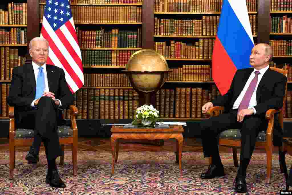 U.S. President Joe Biden and Russia&#39;s President Vladimir Putin meet at Villa La Grange in Geneva, Switzerland.