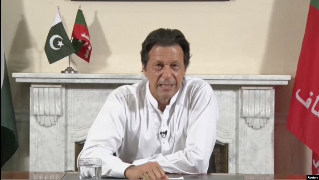 Cricket star-turned-politician Imran Khan, chairman of Pakistan Tehreek-e-Insaf (PTI), gives a speech as he declares victory in the general election in Islamabad, Pakistan, in this still image from a July 26, 2018 video.