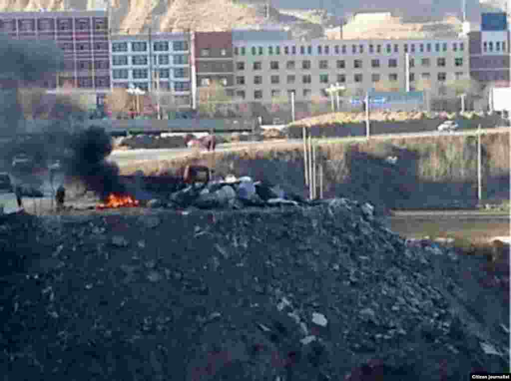 January 9, 2013 photograph taken by the local people. Qinghai Huangnan authorities burned confiscated satellite TV receivers.