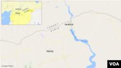 Peta wilayah Jarablus dan Manbij, Suriah.