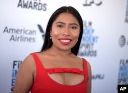 Yalitza Aparicio arrives at the 34th Film Independent Spirit Awards on Feb. 23, 2019, in Santa Monica, Calif.