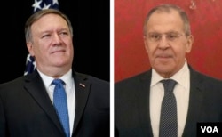 FILE - U.S. Secretary of State Mike Pompeo, left, and Russian Foreign Minister Sergey Lavrov are seen in these undated photos.