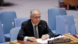 FILE - Afghanistan's U.N. ambassador Ghulam Isaczai addresses the United Nations Security Council at the United Nations in New York City, New York, August 16, 2021.