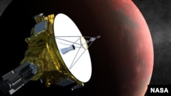 Artist's concept of the New Horizons spacecraft at Pluto (NASA/JPL) 