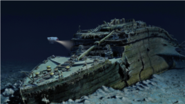 The wreckage of RMS Titanic is seen in this handout from Blue Marble Private, a tour company offering diving trips to the famous ship.
