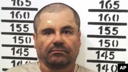 FILE - Mexico's most wanted drug lord, Joaquin "El Chapo" Guzman, stands for his prison mug shot at the Altiplano maximum security federal prison in Almoloya, Mexico, Jan. 8, 2016.