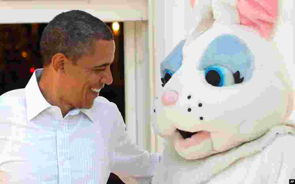 President Obama with the Easter Bunny at the White House. (Reuters)