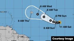 Tormenta tropical Lee, avanza detrás del huracán José y de la depresión tropical 15 en el Caribe. Cortesía Centro Nacional de Huracanes.