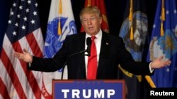 Presumptive Republican presidential nominee Donald Trump delivers a speech in Virginia Beach, Virginia, July 11, 2016. 