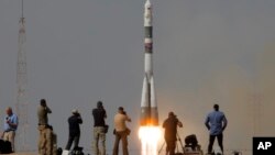 Un cohete Soyuz llevó a una cápsula con tres astronautas a la Estación Espacial Internacional el 6 de junio de 2018, desde el cosmódromo de Baikonur, en Kazajstán.