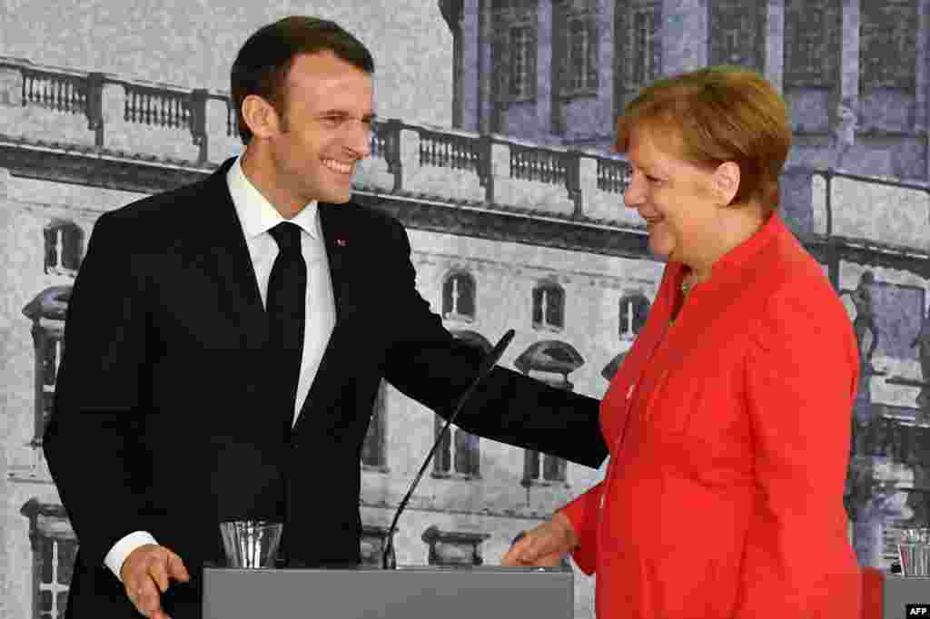 نشست خبری مشترک آنگلا مرکل، صدر اعظم آلمان و امانوئل ماکرون، رئیس جمهوری فرانسه در برلین &nbsp;