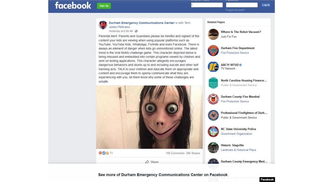 Trend media sosial “Momo Challenge” kini meresahkan di seluruh dunia (foto: Durham Emergency Communications Center).