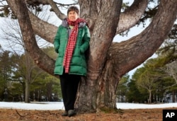 FILE - Roxanne Quimby, the founder of Burt's Bees, poses next to white pine in Portland, Maine, March 14, 2011.