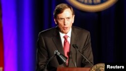 FILE - Former CIA Director David Petraeus speaks at a University of Southern California dinner for veterans and ROTC students in Los Angeles, March 26, 2013. 