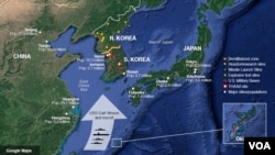Map of location of missiles, warships near North Korea, South Korea