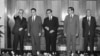 中共中央13届政治局常委亮相，左起：赵紫阳、李鹏、乔石、胡启立、姚依林（1987年11月2日）