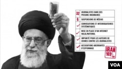 در شرح عکس آقای خامنه ای آمده، ایران از نظر آزادی مطبوعات در رده های پایانی، یعنی ۱۶۹ قرار دارد.