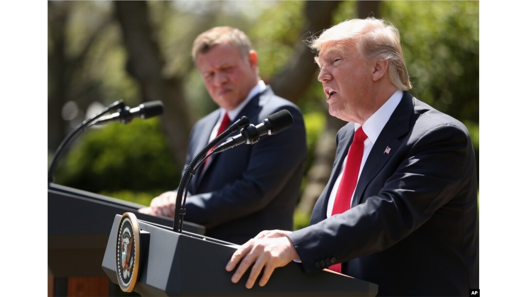 President Donald Trump and Jordan's King Abdullah II hold a news conference in the Rose Garden at the White House in Washington, April 5, 2017.