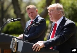 President Donald Trump and Jordan's King Abdullah II hold a news conference in the Rose Garden at the White House in Washington, April 5, 2017.