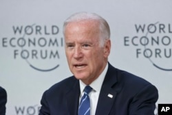 U.S. Vice President Joe Biden speaks during a panel "Cancer Moonshot: A Call to Action" during the World Economic Forum in Davos, Switzerland, Jan. 19, 2016.