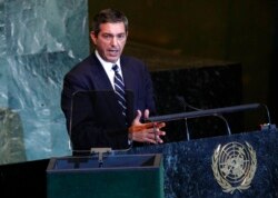 FILE - Stavros Lambrinidis, then Greece's foreign minister, speaks at the U.N. General Assembly at U.N. headquarters, Sept. 23, 2011.