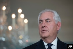 Secretary of State Rex Tillerson speaks during his meeting with Belgian Foreign Minister Didier Reynders at the State Department in Washington, Nov. 1, 2017.