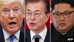 도널드 트럼프 미국 대통령과 문재인 한국 대통령, 김정은 북한 국무위원장.