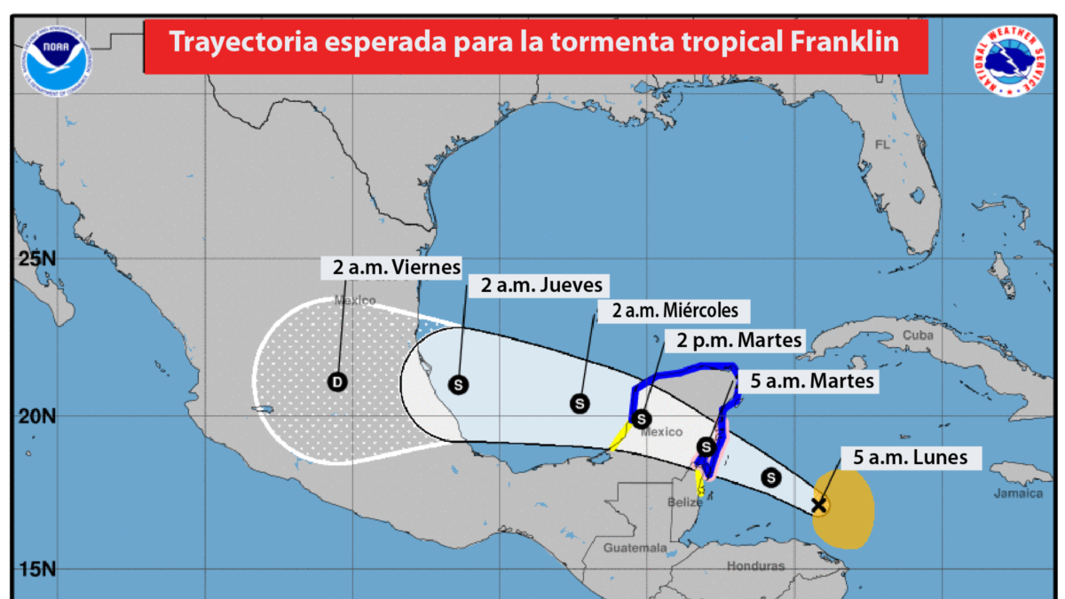 Tormenta tropical Franklin avanza hacia Yucatán