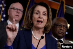 FILE - House Minority Leader Nancy Pelosi (D-CA) speaks during a news conference with Democratic leaders on Capitol Hill.