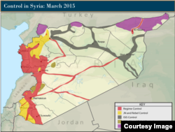 Control of Terrain in Syria, March 2015. Courtesy: Institute for the Study of War