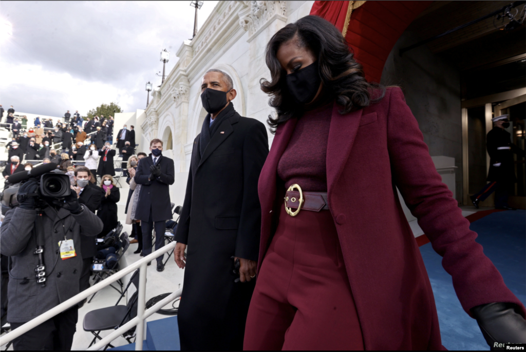 Former U.S. President Barack Obama and wife Michelle Obama arrive before the inauguration of Joe Biden as the 46th President of the United States on the West Front of the U.S. Capitol in Washington.