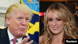 Tổng thống Donald Trump (trái), diễn viên phim khiêu dâm Stormy Daniels (phải).