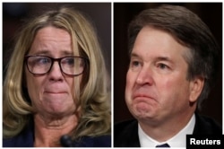 Professor Christine Blasey Ford and U.S. Supreme Court nominee Brett Kavanaugh (R), testify in this combination photo during a Senate Judiciary Committee confirmation, Sept. 27, 2018.