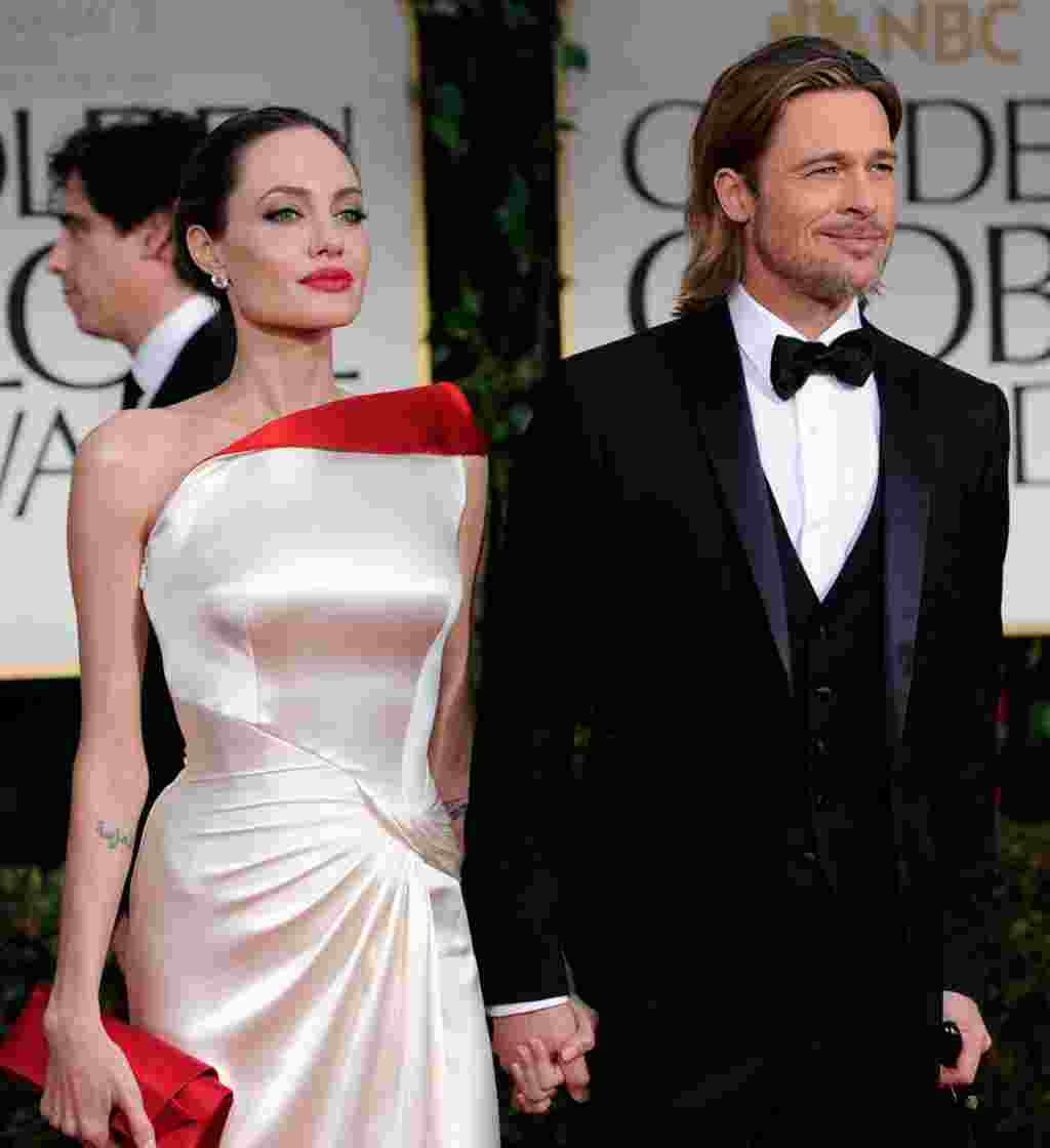 Angelina Jolie and Brad Pitt arrive at the 69th Annual Golden Globe Awards on January 15, 2012, in Los Angeles. (AP)