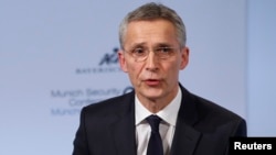 NATO Secretary General Jens Stoltenberg speaks at the Munich Security Conference in Munich, Germany, Feb. 16, 2018.