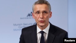 NATO Secretary General Jens Stoltenberg speaks at the Munich Security Conference in Munich, Germany, Feb. 16, 2018.