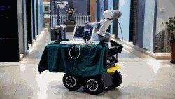 مریضوں کا معائنہ کرنے والا روبوٹ جسے ایک جگہ سے دوسری جگہ منتقل کیا جا سکتا ہے۔ 