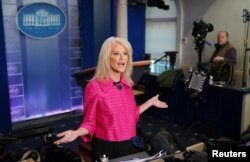 White House senior adviser Kellyanne Conway speaks to reporters at the White House in Washington, U.S., January 6, 2020. REUTERS/Kevin Lamarque