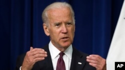 FILE - Vice President Joe Biden speaks in the South Court Auditorium on the White House campus in Washington, June 16, 2015. Biden appears to be seriously weighing another run for the Democratic presidential nomination as he explores his prospects.