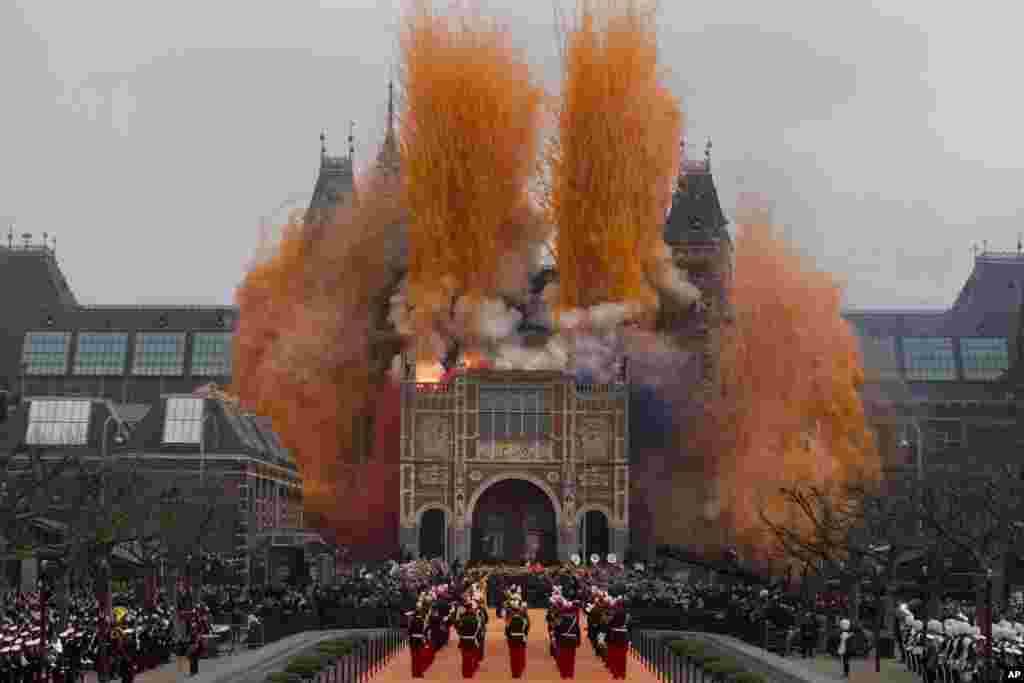 Fireworks are seen during the official opening of the renovated Rijksmuseum in Amsterdam, the Netherlands. The Rijksmuseum, home of Rembrandt&#39;s &quot;The Night Watch&quot; and other national treasures reopened its doors to the public after a decade-long renovation.