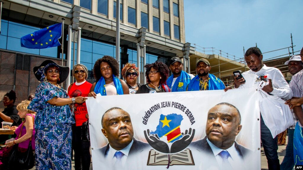 Des partisans de l’ancien Jean-Pierre Bemba à Bruxelles, Belgique, 30 juin 2018.