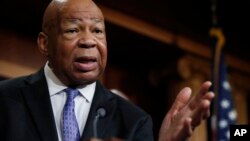 FILE - Rep. Elijah Cummings, D-Md., speaks to reporters during a news conference on Capitol Hill in Washington, April 27, 2017.