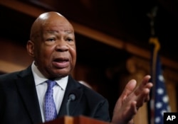 FILE - Rep. Elijah Cummings, D-Md., speaks to reporters on Capitol Hill in Washington, April 27, 2017.